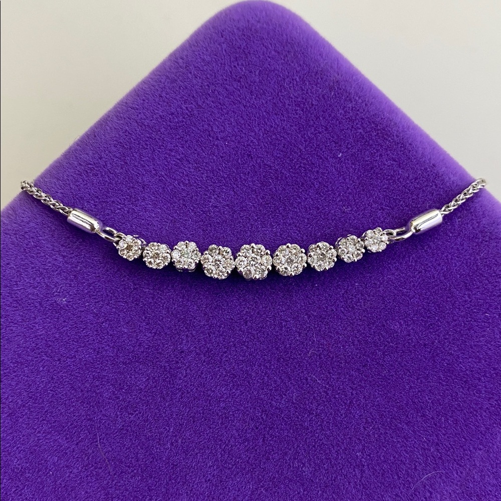 💛 10k White Gold 1ct 7 Diamond Flower Bolo Bracelet